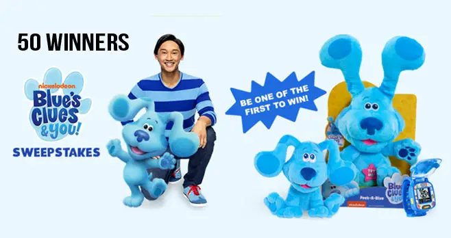 50 WINNERS! Enter #NickJr Blue's Clues & You June Sweepstakes for your chance to win a prize pack that includes Peek-A-Blue, Blue’s Clues & You! Beanbag Plush, and Blue's Clues & You! Learning Watch