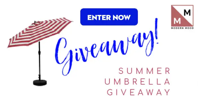 Enter for a chance to win a ModernMood.com 9' Outdoor Umbrella of your choice. They are giving away to 5 lucky winners. ModernMood.com is the leading retailer for manufacture direct home furnishings & decor items.