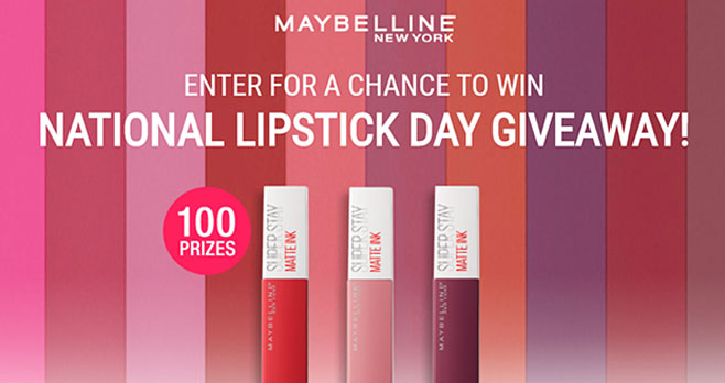 In honor of National Lipstick Day #NationalLipstickDay, Maybelline is giving away 100 of their best selling Superstay Matte Ink shades in Pioneer, Dreamer, and Believer. Enter for your chance to win them all!