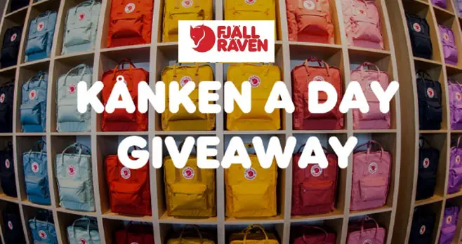 Fjällräven USA  is giving away a Fjällräven Kånken backpack every day until the end of August. And don't miss the weekly prize pack drawing, featuring 5 Fjällräven products, every Sunday.