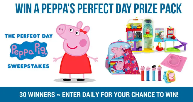 Enter for your chance to win one of thirty Peppa Pig prize packs from Nick Jr. Enter daily for your chance to win and check back next week for a new giveaway.