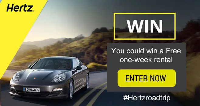 Enter for your chance to win a Free #Hertz car rental valued at $225. Share a road trip you’ve extended because you were having so much fun using #Hertzroadtrip and 10 lucky winners will win a free, one-week rental each week until August 31st!