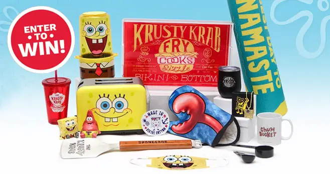 Enter the SpongeBob SquarePants Shop Giveaway! When you sign up for the SpongeBob Shop newsletter, you have a chance to win 1 of 3 SpongeBob prize packages.  