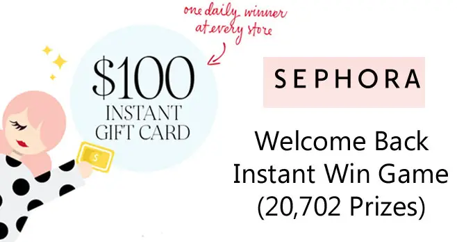 Play the Sephora Welcome Back Instant Win Game daily for your chance to win a $100 #Sephora gift card or one of thousands of other great prizes. You can only play Online and In-Store during your local store's business hours.