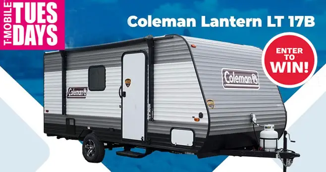Olay this week's T-Mobile Tuesdays instant win game for your chance to win a 2021 Coleman Lantern LT 17B Travel Trailer or one of 5,000 other prizes!