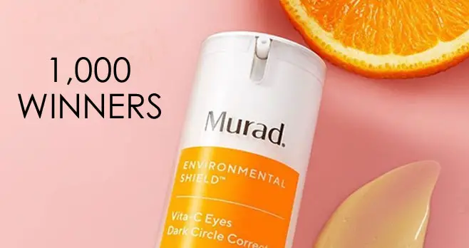 1,000 WINNERS! Score a free 2-week supply of Murad Vita-C Eyes Dark Circle Corrector. Be sure to follow @muradskincare on Instagram and then fill out the entry form to enter.