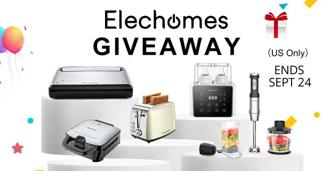 Enter for your chance to win a $500 kitchen appliance package from Elechomes including a Retro style toaster, Vacuum sealer, Waffle Maker, Hand Blender and Baby bottle warmer and steam sterilizer.