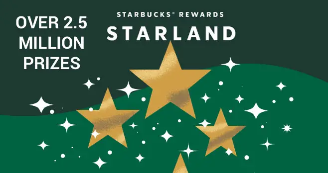 Get ready to play Starbucks Rewards Starland because Starbucks is giving away over 2.5 million prizes! Will you be one of the lucky people who takes home 15,000 Stars or free handcrafted drinks every day for a year?