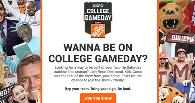 Want to be on ESPN's College GameDay? Sign up to be a virtual fan and share your sign with #GameDaySigns for a chance to be featured on College GameDay!