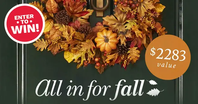 Enter for your chance to win a Fall home decor package from Balsam Hill valued at over $2,200! Welcome the season of change with elegant fall decor for your home. Bring the colors of nature indoor with stunning faux foliage and candles that add bursts of warmth to living spaces.