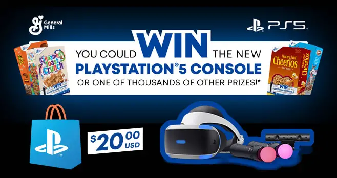 Enter now to new #PlayStation5 console or one of thousands of other prizes including PlayStationVR Marvel’s Iron Man VR Bundle and PlayStation Store voucher codes. #GiveawayAlert Grab your specially-marked Big G cereals and treat bars, find your code, and enter it here to unlock your chance to win big.