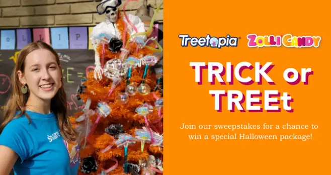 Enter for your a chance to win a Treetopia tree as your colorful centerpiece and a huge loot bag of Zolli Candy to create your own touchless Halloween centerpiece! 