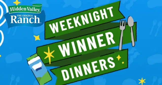Play the Hidden Valley Ranch Weeknight Winner Dinners Instant Win Game every day for a shot at instant swag, and collect all 5 recipe cards to score a Grand Prize!
