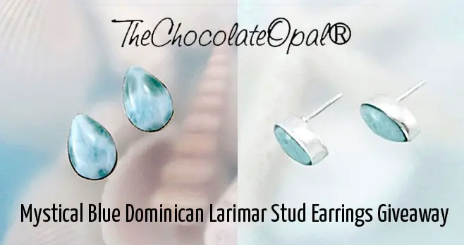 Enter for your chance to win a pair of beautiful blue Larimar .925 Sterling Silver stud earrings! Large 15-mm authentic aqua/baby blue, pear-cut Dominican Larimar gemstones, bezel set with .925 Sterling Silver.