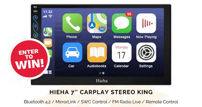 Enter for a chance to win a FREE Hieha 7'' CarPlay Stereo King for your car. The Hieha car stereo works seamlessly with Apple Carplay for iPhone 5 and above and features a 7" full-touch capacitive screen.