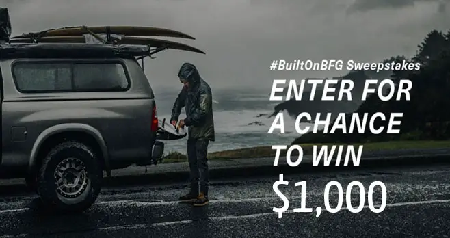 Enter for your chance to win a $1,000 BFGoodrich Tires Certificate and other prizes from World Surf League #BuiltOnBFG #GiveawayAlert
