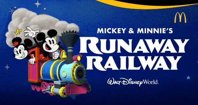 2020 McDonald's Disney Mickey & Minnie's Runaway Railway Drop Down Menu MIP 
