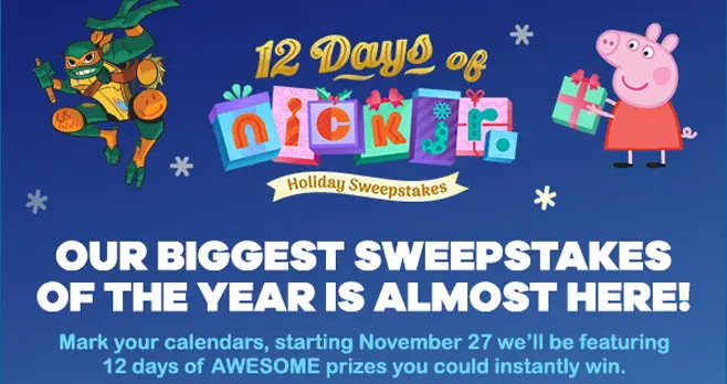 The 12 Days of Nick Jr. is coming November 27th. Sign up to receive text message reminders so you never miss a day's prize. Each daily entry earns a chance to win the mega prize pack of toys from the Nick Jr. Holiday Wish List #NickJr