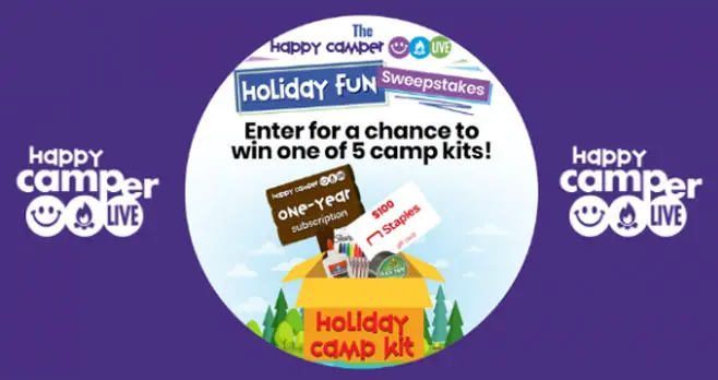 Enter for your chance to win of of five Holiday Camp Kits with all the supplies you need for your at home holiday camp, a one year subscription to Happy Camper Live, and a $100 Staples gift card. You'll be sure to have all you need to create tons of fun experiences through the holidays right at home! Check out the Homepage for a 7-Day Free Trial! 