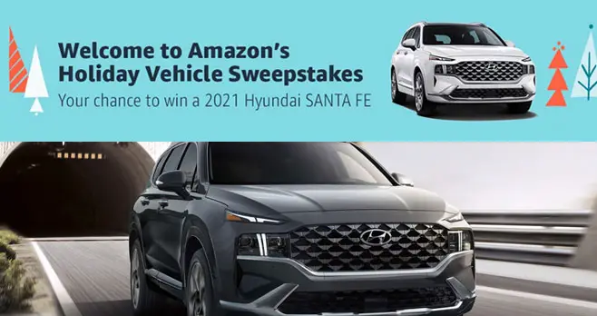 Amazon and Hyundai have teamed up to give away a brand new 2021 Hyundai Santa Fe to one lucky winner. You can enter up to 4 times and using each of the entry methods below. You must be logged into your Amazon account to complete all entry methods. Sweepstakes runs from December 1st - 31st.