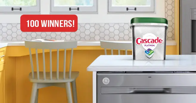 100 WINNERS! Enter for your chance to win a GE Built-in Dishwasher plus FREE Cascade Platinum ActionPacs.