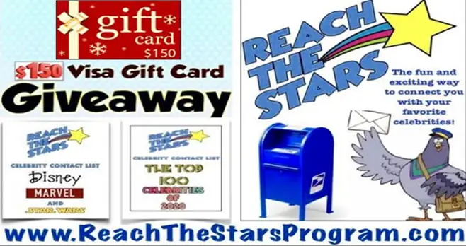 Enter to win a $150 VISA gift card and get two FREE celebrity guides from Reach The Stars - The Top 100 Celebrity Contacts of 2020 and The Disney/Marvel/Star Wars Celebrity Contact Sampler