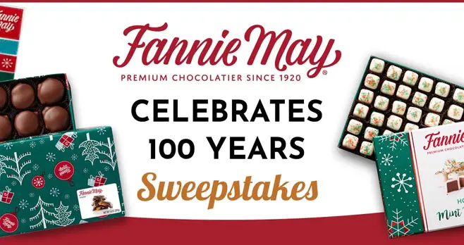 In honor of their 100 years in business Fannie May is giving away 100 prizes on Twitter, Facebook and Instagram. Share a story or photo about how chocolate made a moment special to enter #FannieMay100Sweeps 25 Winners will be chosen each week through December 13th