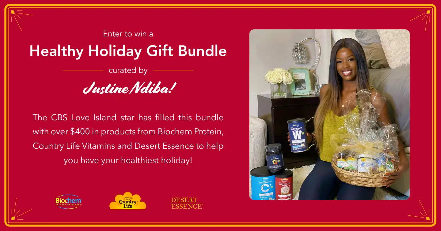 Enter for your chance to win a $400 Healthy Holiday Gift Bundle featuring products from Biochem Protein, Country Life Vitamins and Desert Essence!
