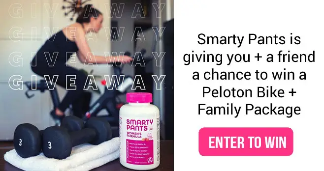 Enter for your chance to win a Peloton Bike prize package for you and a friend. A total combined valued of $8,000 Follow @SmartyPants for a chance to win a Peloton Bike+ Family Package + a year subscription, & a year supply of SmartyPants Vitamins for you and your BFF.