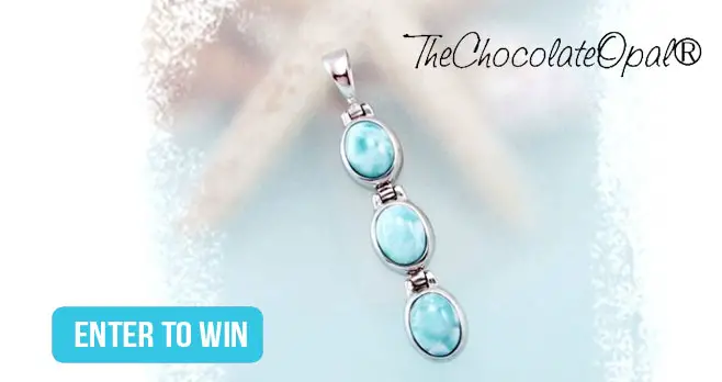 Enter to win this beautiful aqua blue, authentic Larimar gemstone pendant from The Chocolate Opal.