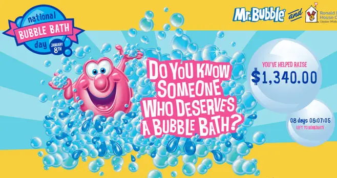 Mr. Bubble National Bubble Bath Day Sweepstakes (Daily Winners)