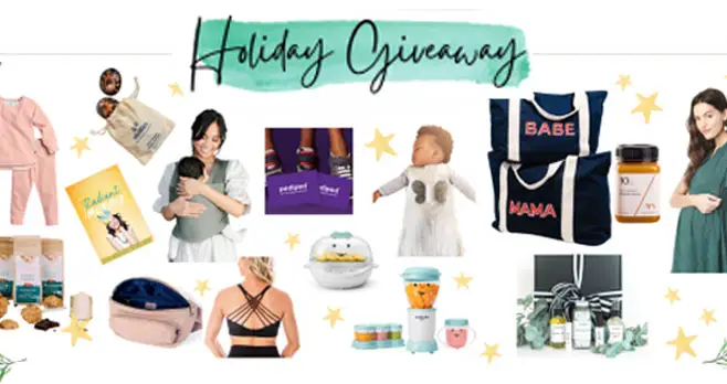 Enter for your chance to win a baby and mom prize package valued at over $800 that includes brands like Loyal Hana, Ingrid & Isabel, Kibou, NutriBullet Baby, Totum Women, Snuggy Buddy, Radiant Mommy, PediPed, Sunflower Motherhood, Shellies, Love & Fit, ergoPouch, and The Breastfeeding Summit
