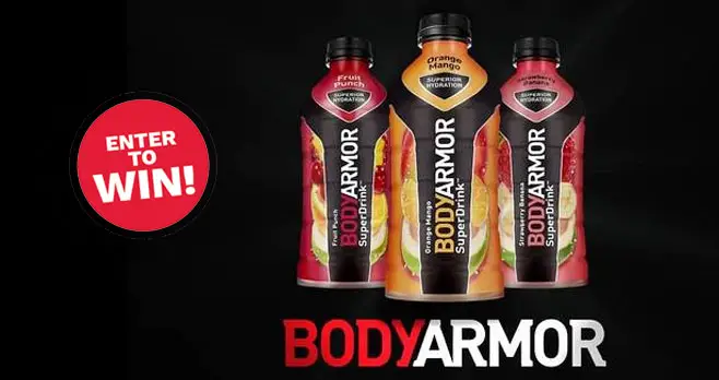 100 WINNERS! Enter for your chance to win a 28z bottle of #BODYARMOR Gold. BODYARMOR Gold Sports Drink provides superior hydration and is packed with electrolytes, coconut water & vitamins. This drink is rich in potassium, vitamin B3, B5, B6 and B12.