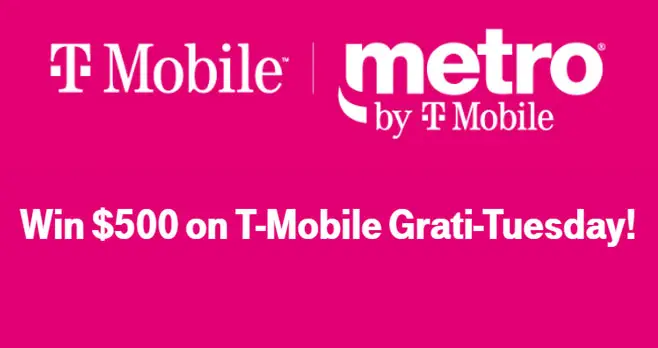 Enter for your chance to win $500 in cash from T-Mobile every Tuesday. Enter T-Mobile's Grati-Tuesday once a week through April 13th for your chance to win.