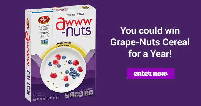 Grape-Nuts has been in demand and hard to find. That's why they are giving you a chance to be one of 10 people to win free Grape-Nuts for a year. AND opt-in to our virtual e-mail waitlist to be among the first to know when Grape-Nuts are back on shelves. All who opt-in will receive a coupon.