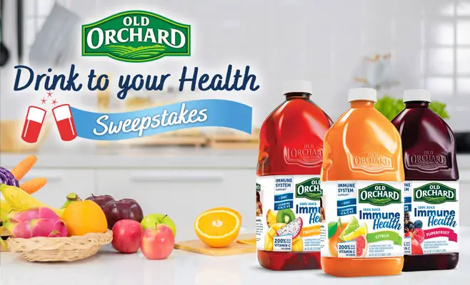 Enter for your chance to win Free Old Orchard Juice for a Year! Have you tried Old Orchard's New Immune Health 100% Juice Blends? Now is your chance! Complete the form to enter the sweepstakes for your chance to win one of these great prizes.