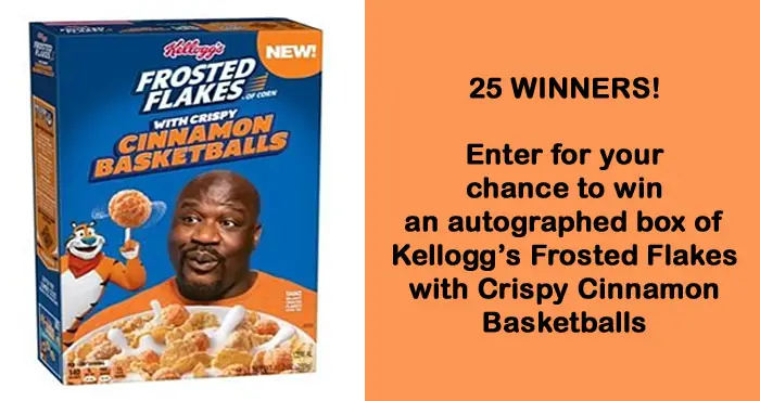 25 WINNERS! Want a signed box of #Shaq's new cereal before it hits shelves? For a chance to win one of 25 autographed boxes of #Kellogg’s Frosted Flakes with Crispy Cinnamon Basketballs and it comes in it's own display case  #MissionTigerEntry
