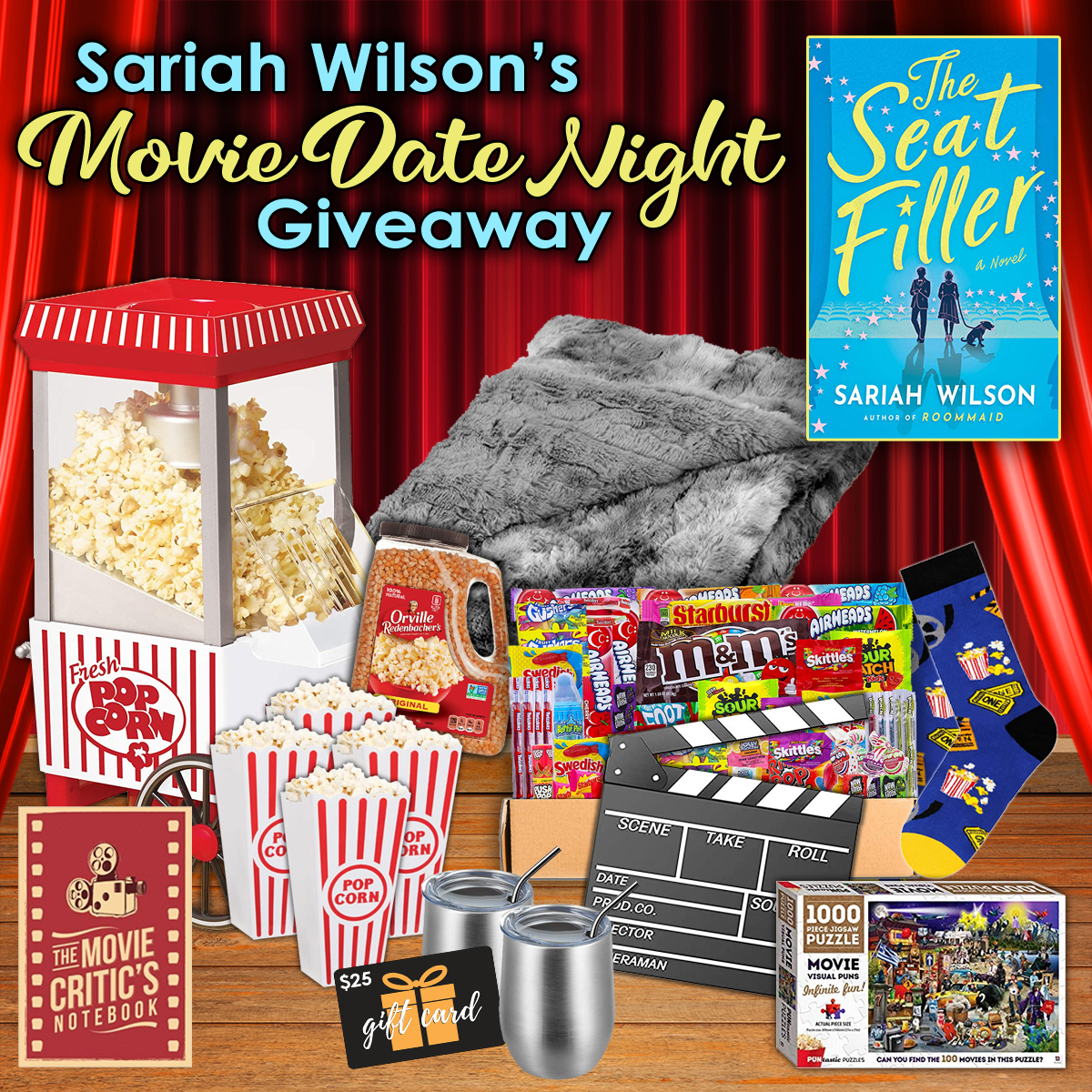 USA Today bestselling author, Sariah Wilson, is launching her latest book, The Seat Filler, and is giving you the chance to win a movie date night prize pack just for checking out her new book.