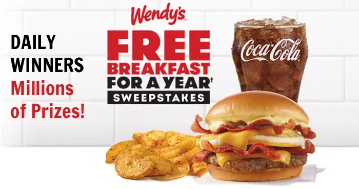 Play the #CocaCola & #Wendys Free Breakfast for a Year Instant Win Game for your chance to win from over 50 million food prizes. Winners will receive free  soft drinks, orange juice, Frostyccino, Chicken Biscuits and even Wendy's Free Breakfast for a Year valued at over $2,000!