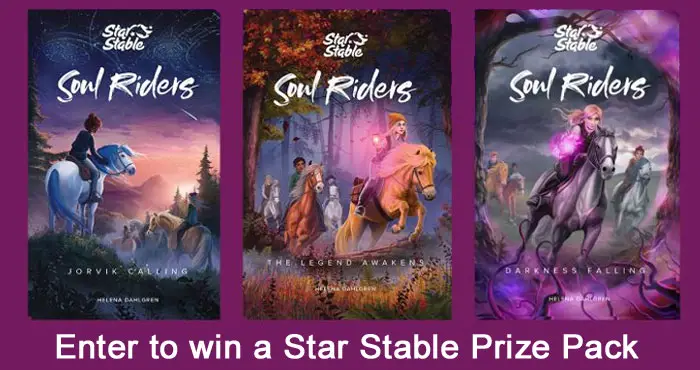 Enter for your chance to win a Star Stable Soul Riders prize pack that includes the book series and a Star Stable Online Lifetime Membership. A prize valued at $100