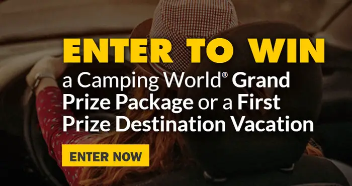 Enter for your chance to win a Camping World Grand Prize Package that includes a 2021 Coleman Lantern 17B Camper or a First Prize Destination Vacation to one of five locations.