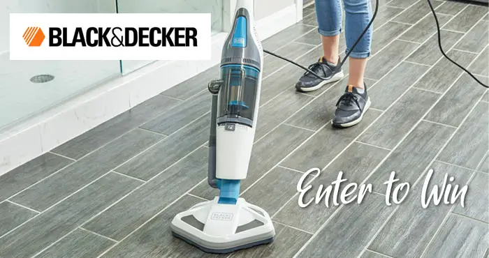 Enter for your chance to win a Black & Decker Stick Vacuum & Steam Mop. Keep Your Home Sparkling: Kills up to 99% of germs and removes tough dirt and grime just using water and the microfiber pad. Mop as you vacuum for one step cleaning of hard surfaces!