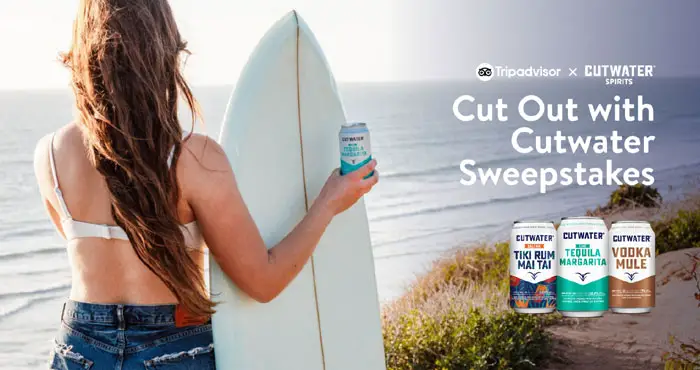 Tripadvisor is proud to present the Cut Out with Cutwater Sweepstakes. Enter for a chance to cut out to San Diego for a weekend, with lodging and airfare (plus a food and activities stipend) included. Only one traveler and their guest can win the 4-day, 3-night getaway.