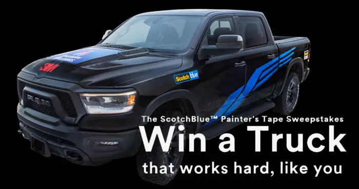 Enter for your chance to win a 2021 RAM 1500 Rebel from ScotchBlue. The ScotchBlue™ Painter's Tape Sweepstakes is here with your chance to Win a Truck that works hard, like you