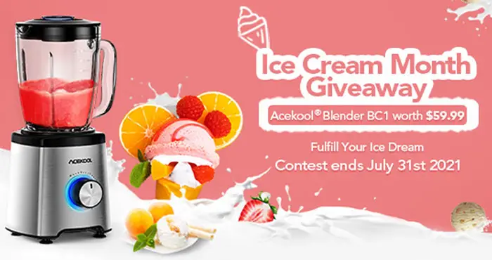 To celebrate Ice Cream Month, Acekool is giving away two Acekool High-speed Blender BC1 (worth $120). Perfect for making large batches of soups and smoothies for the family. Crushes ice faster and blends ingredients smoother. One button super fast cleaning.
