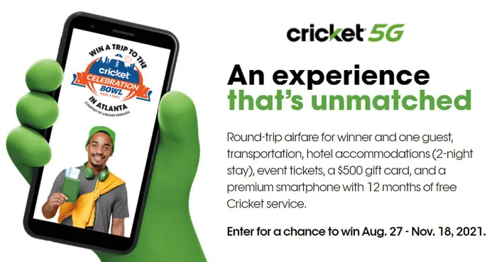Cricket Wireless Celebration Bowl Flyaway Sweepstakes