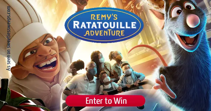 Enter for your chance to win 5-day/4-night vacation to Walt Disney World Resort for winner and up to 3 guests in Disney Remy’s Ratatouille Adventure Sweepstakes
