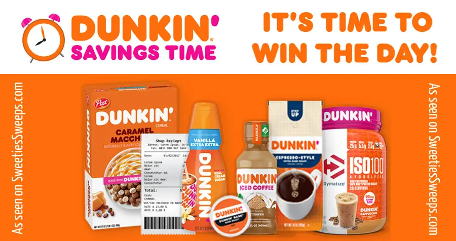 166,000+ Prizes! Dunkin' has your back when the time changes. Turn the clocks back for the exciting chance to win. #Dunkin is giving away prizes galore to keep you runnin’. From free Dunkin gift cards to discounts, Dunkin has you covered