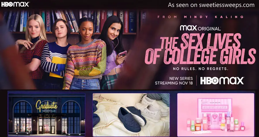 Enter now for a chance to win a trip for you and a guest to a Graduate hotel location of your choice in the US, a year of free shoes from Sperry and a Glow Recipe Vault Box. Get ready for a new semester in comedy - the new series from Mindy Kaling The Sex Lives of College Girls is streaming November 18 on HBO Max. 