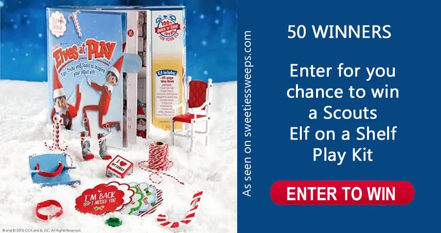 50 WINNERS! Enter for you chance to win a Scouts Elf on a Shelf Play Kit. This kit includes tips, tricks and tools to inspire your scout elf! Let the Scout Elf Training Team guide your elf through the 60-page idea book and show your elf how the 15 elf-sized tools included can create over 100 magical moments!